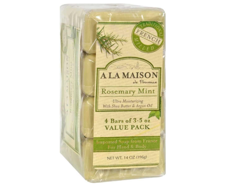 A La Maison De Provence Hand & Body Imported Soap, Rosemary Mint, 3.5 oz/100 g, 4 Count