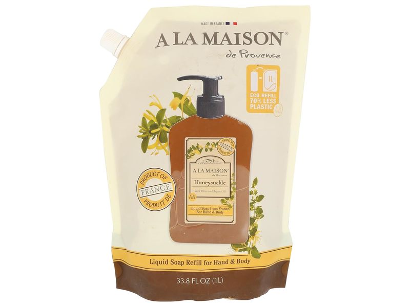 A La Maison De Provence Honeysuckle Hand & Body Liquid Soap, Olive & Argan Oils, 33.8 fl oz/1 L