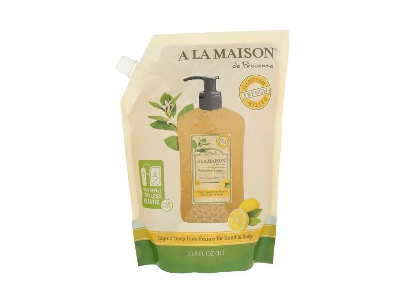 A La Maison De Provence Olive & Argan Oils Hand & Body Liquid Soap, Provence Lemon, 33.8 fl oz/1 L