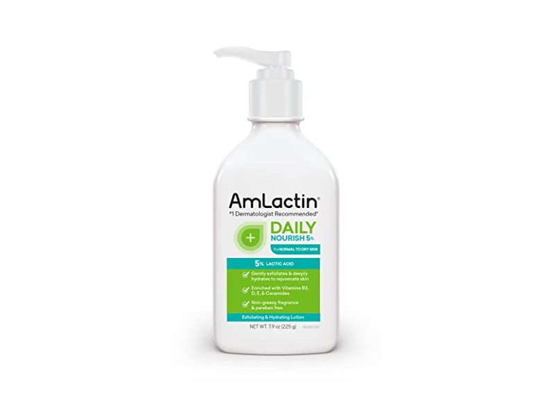 AmLactin Daily Nourish Exfoliator & Moisturizer Body Lotion, 5% Lactic Acid, 7.9 oz/225 g