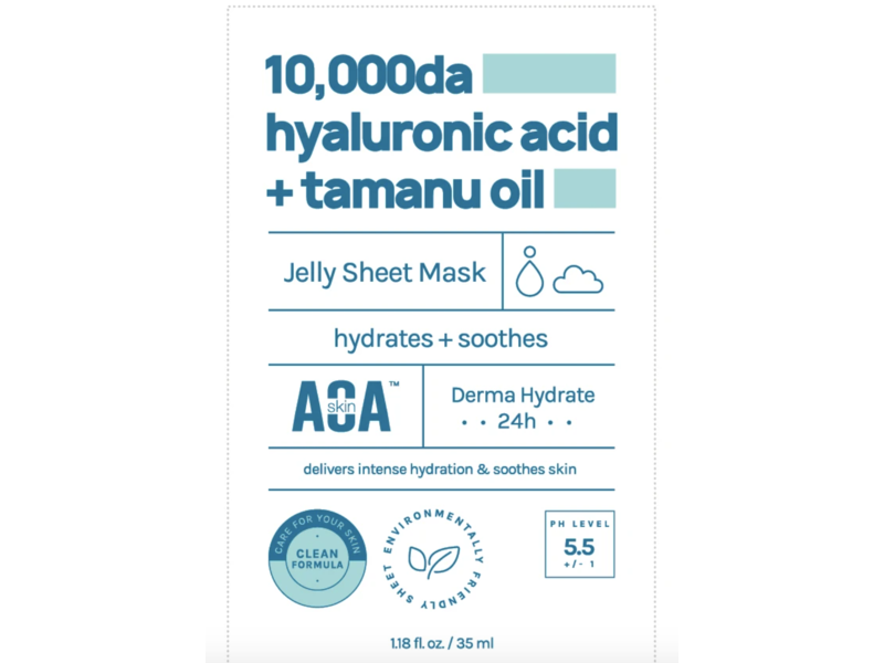 AOA Skin 10,000da Hyaluronic Acid + Tamanu Oil Jelly Sheet Mask, 1 count