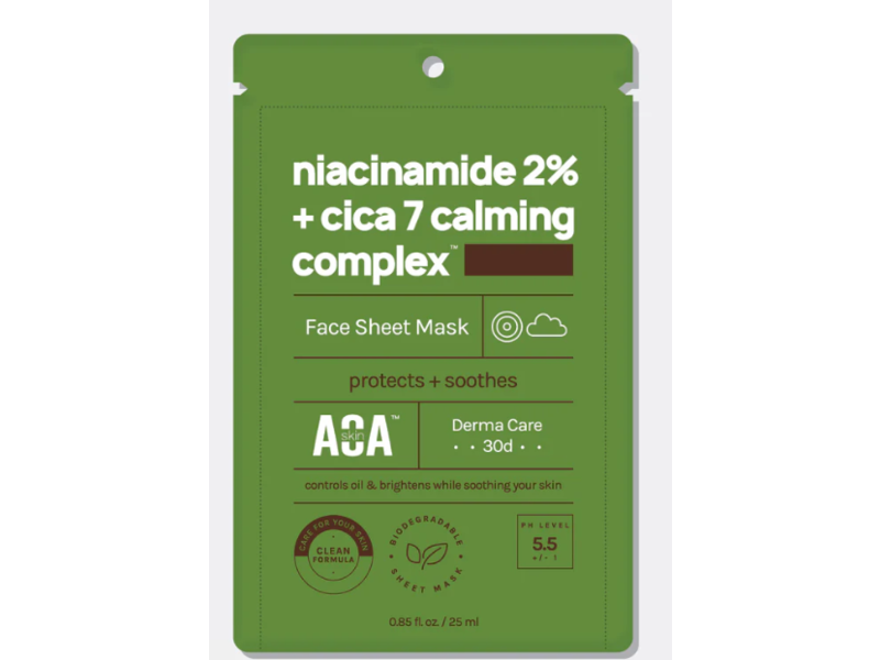 AOA Skin Protects + Soothes Face Sheet Mask, Niacinamide 2% + Cica, 0.85 fl oz/25 mL