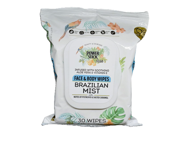 Power Stick Face & Body Wipes, Brazilian Mist, 30 Count