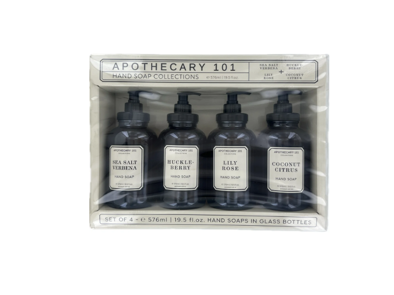Apothecary 101 Hand Soap Collections Sets, Sea Salt Verbena+Huckle-Berry+Lily-Rose & Coconut Citrus, 19.5 fl oz/576 mL