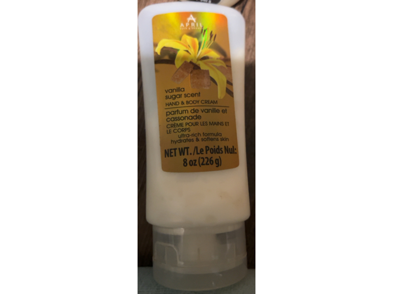April Hand & Body Cream, Vanilla Sugar Secent, 8 oz/226 g