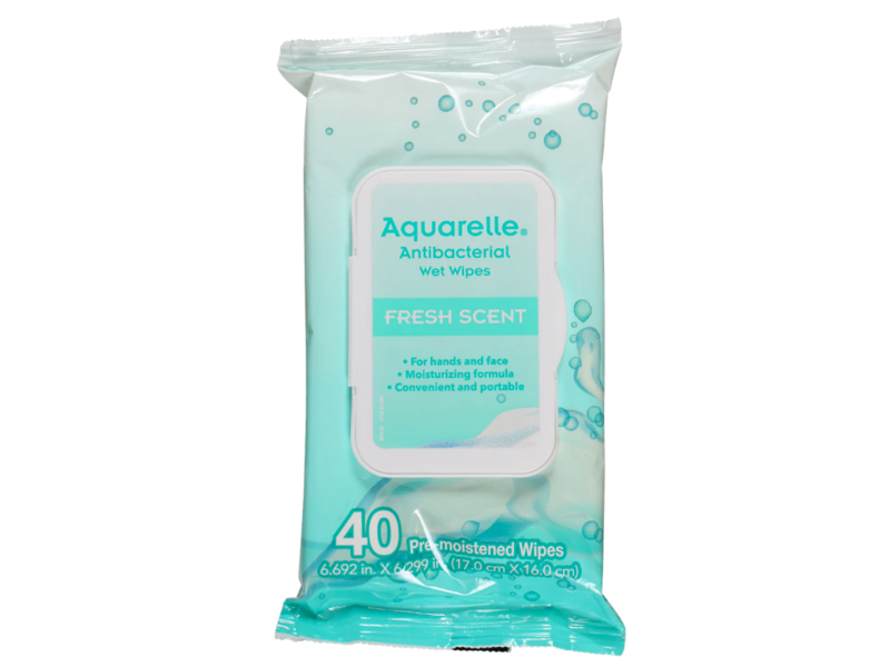 Aquarelle Antibacterial Wet Wipes, Fresh Scent, 40 Count