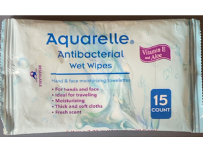 Aquarelle Antibacterial Wet Wipes, Vitamin E & Aloe, 15 Count