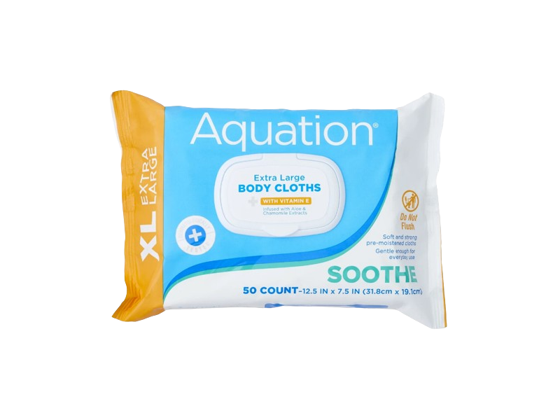 Aquation Extra Large Soothe Soft & Strong Pre - Moistened Body Cloths, Vitamin E, 50 Count