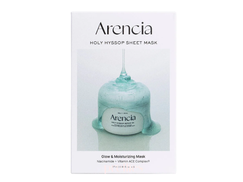 Arencia Holy Hyssop Glow & Moisturizing Sheet Mask, 0.91 fl oz/27 mL, 5 Count