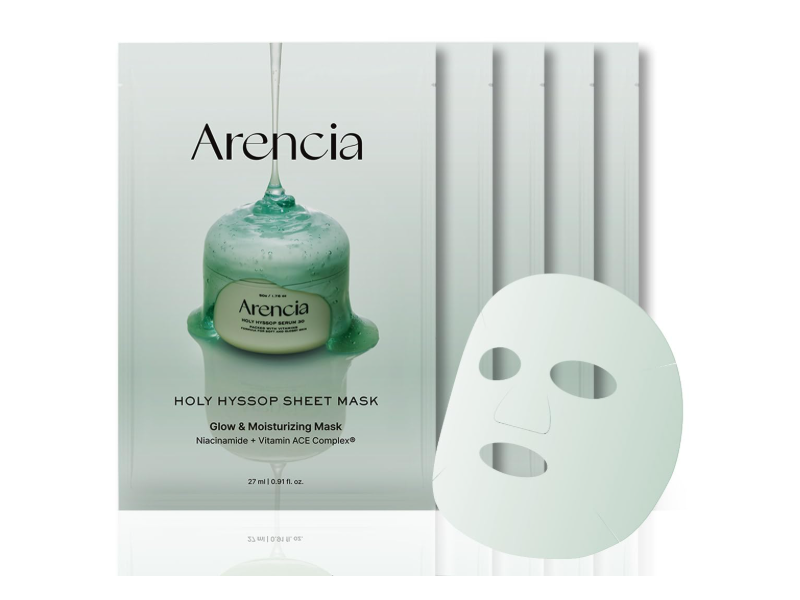 Arencia Holy Hyssop Sheet Mask Pack, 1.76 oz/50 g, 5 Count