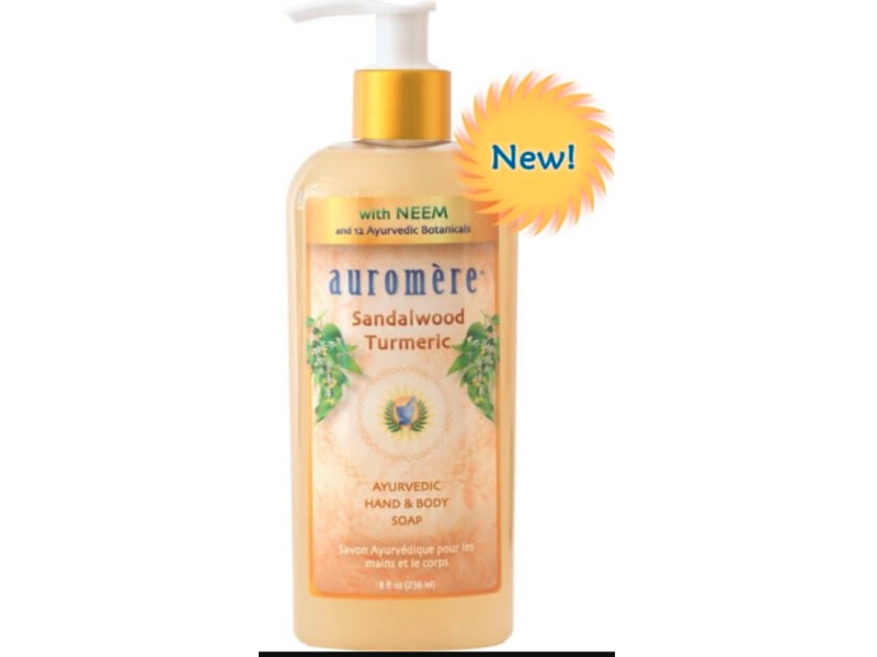 Auromere Ayurvedic Hand Body Soap, Sandalwood Turmeric, 8 fl oz/236 mL