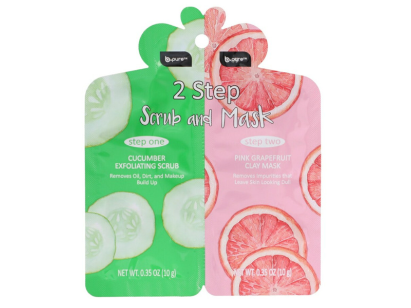 b.Pure Exfoliating Scrub + Clay Mask, Cucumber + Pink Grapefruit, 0.35 fl oz/10 g
