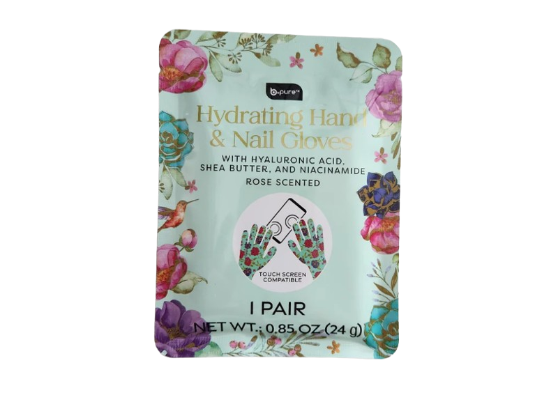 b.Pure Hydrating Hand & Nail Gloves, Rose Scented, 0.85 oz/24 g, 1 Pair