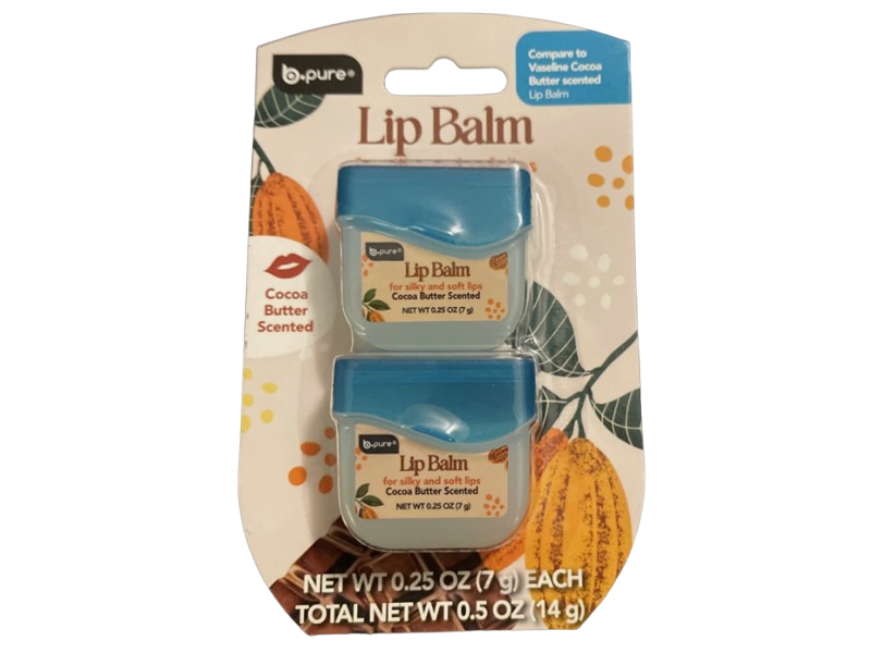 b.Pure Lip Balm, Cocoa Butter Scented, 0.25 oz/7 g, Pack of 2