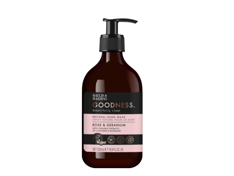 Baylis & Harding Goodness Natural Hand Wash, Rose & Geranium, 16.9 fl oz/500 mL