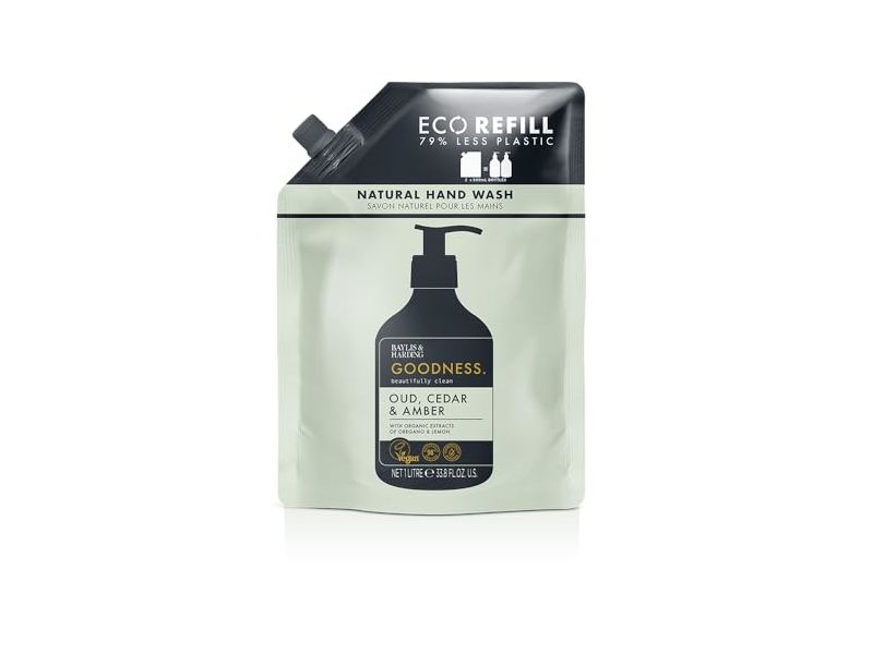 Baylis & Harding Natural Hand Soap Refill, Goodness Oud, Cedar & Amber, 33.8 fl oz/1 L