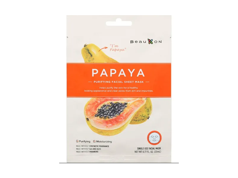 BeauKon Purifying Facial Sheet Mask, Papaya, 0.77 fl oz/23 mL, Pack Of 4
