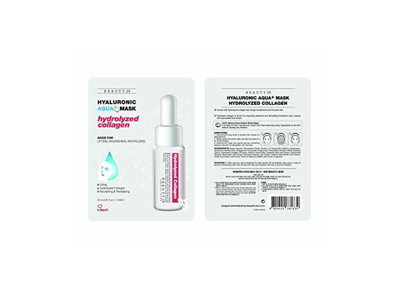 Beauty29 Hyaluronic Aqua+ Mask, Hydrolyzed Collagen, 0.67 fl oz/20 mL