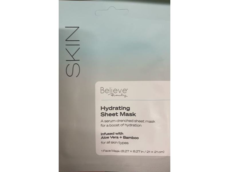 Believe Beauty Hydrating Sheet Mask, Aloe Vera + Bamboo, 1 Count