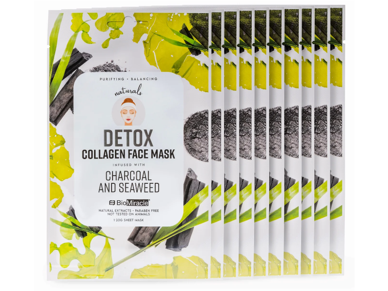Bio Miracle Detox Collagen Face Mask, Charcoal & Seaweed, 20 g, Pack Of 10