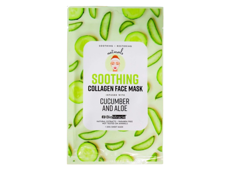 Bio Miracle Soothing Collagen Face Mask, Cucumber & Aloe, 20 g, Pack Of 10