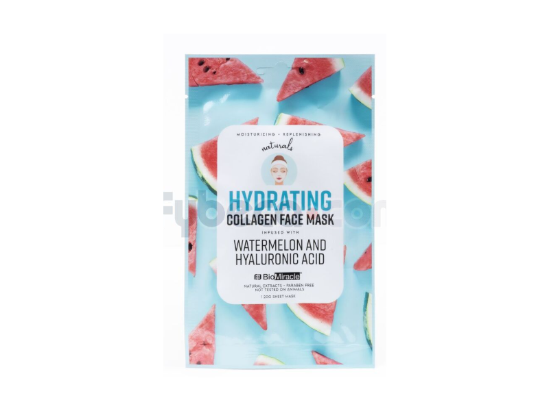 BioMiracle Hydrating Collagen Face Mask, Watermelon & Hyaloronic Acid, 20 g, 10 Count