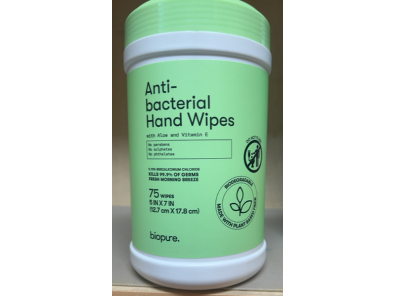 Biopure Anti-Bacterial Hand Wipes, Aloe & Vitamin E, 75 Wipes