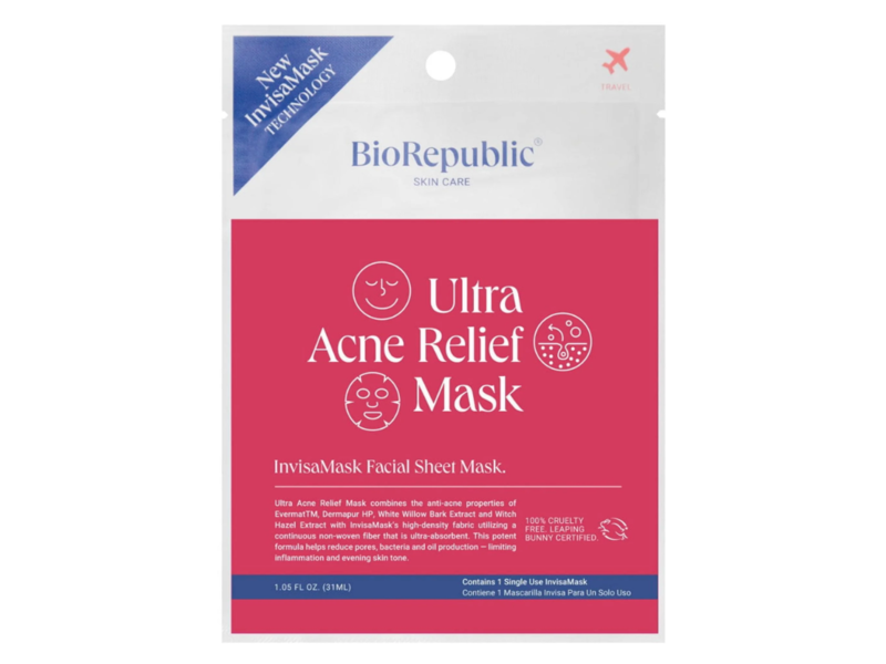 BioRepublic Skin Care Ultra Acne Relief Face Sheet Mask, 1.05 fl oz/31 mL