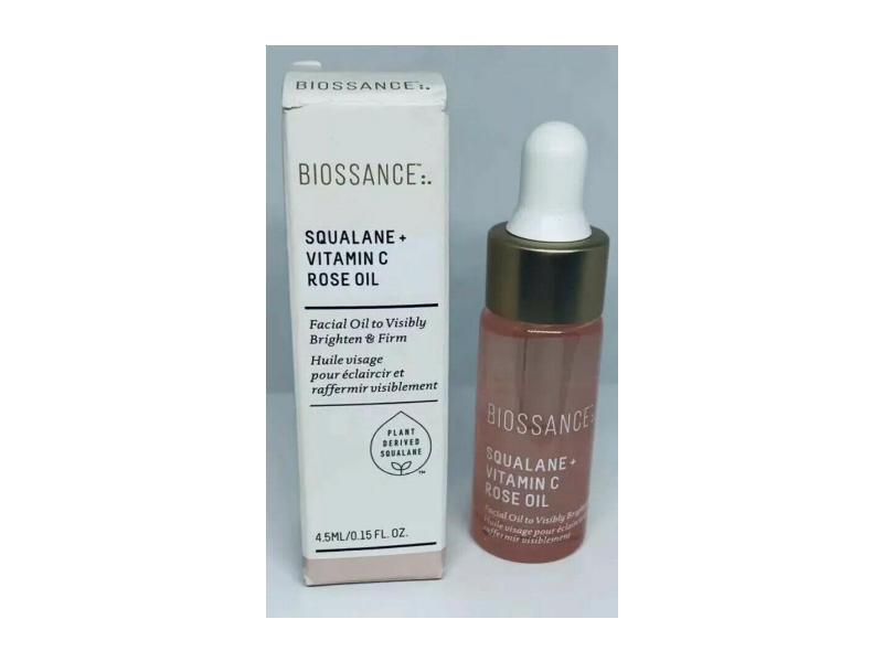 Biossance Facial Oil, Squalane + Vitamin C Rose Oil, 0.15 fl oz/4.5 mL