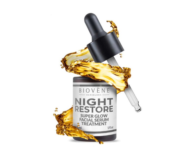 Biovene Barcelona Night Restore Super Glow Facial Serum, Radiance, 1 fl oz/30 mL