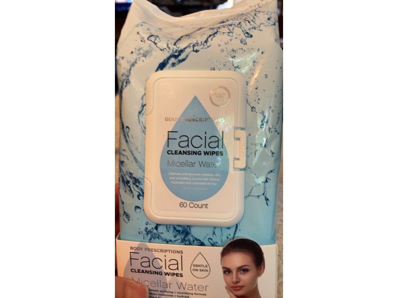 Body Prescriptions Micellar Water Facial Cleansing Wipes, 60 Count