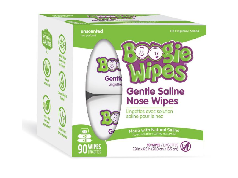 Boogie Wipes Gentle Saline Nose Wipes, 90 Count