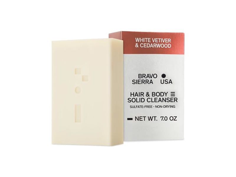 Bravo Sierra Hair & Body Solid Cleanser, White Vetiver & Cedarwood, 7.0 oz