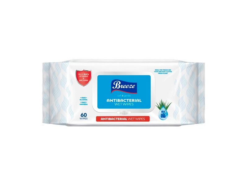 Breeze Antibacterial Wet Wipes, 60 Wipes