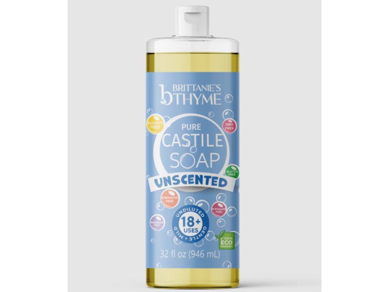 Brittanie's Thyme Pure Castile Soap, Unscented, 32 fl oz/946 mL, Pack Of 2