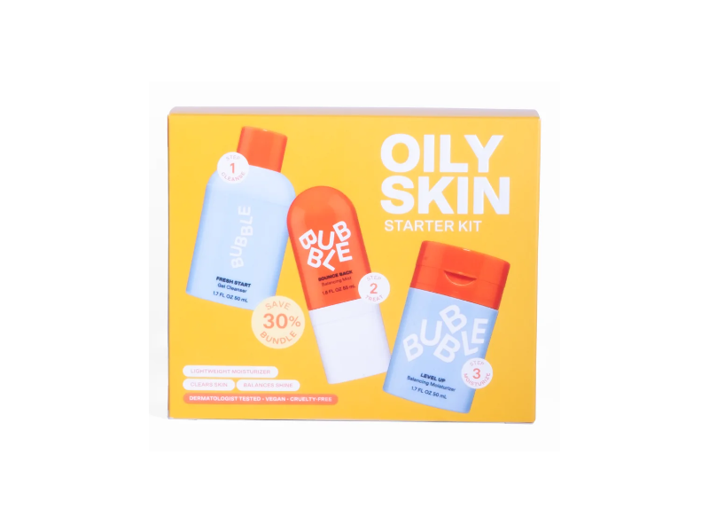 Bubble Oily Skin Fresh Start Gel Cleanser + Bounce Back Refreshing Toner & Level Up Balancing Moisturizer Starter Kit