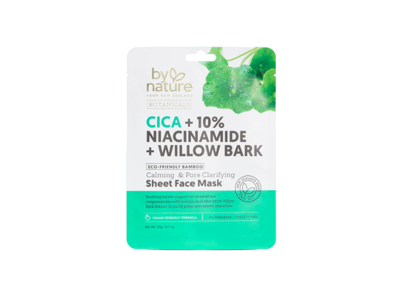 By Nature Calming & Pore Clarifying Sheet Face Mask, Cica + 10% Niacinamide + Willow Bark, 0.7 oz/20 g