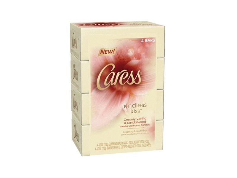 Caress Beauty Bar, Endless Kiss Creamy Vanilla & Sandalwood 4 oz, 4-Bar