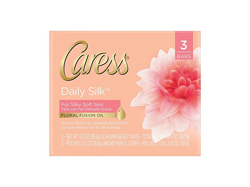 Caress Daily Silk Bar Soap, White Peach & Orange Blossom, Floral Fusion Oil, 3.15 oz/89.3 g, 3 Count