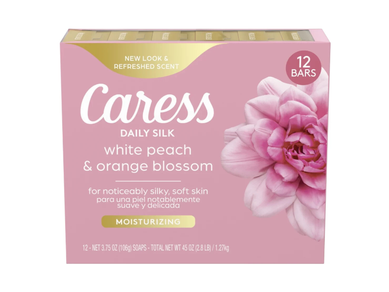 Caress Daily Silk Soaps, White Peach & Orange Blossom, 3.75 oz/106 g, 12 Count, Pack Of 3