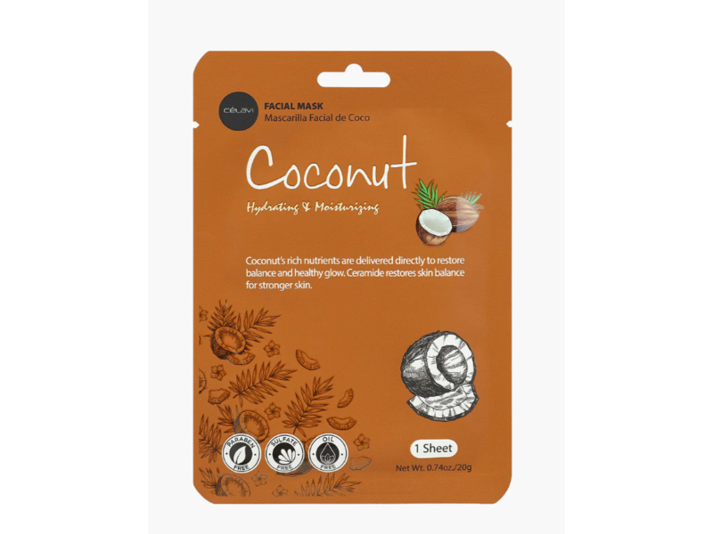 Celavi Coconut Hydrating & Moisturizing Mask, 0.74 oz/20 g, 24 Sheets
