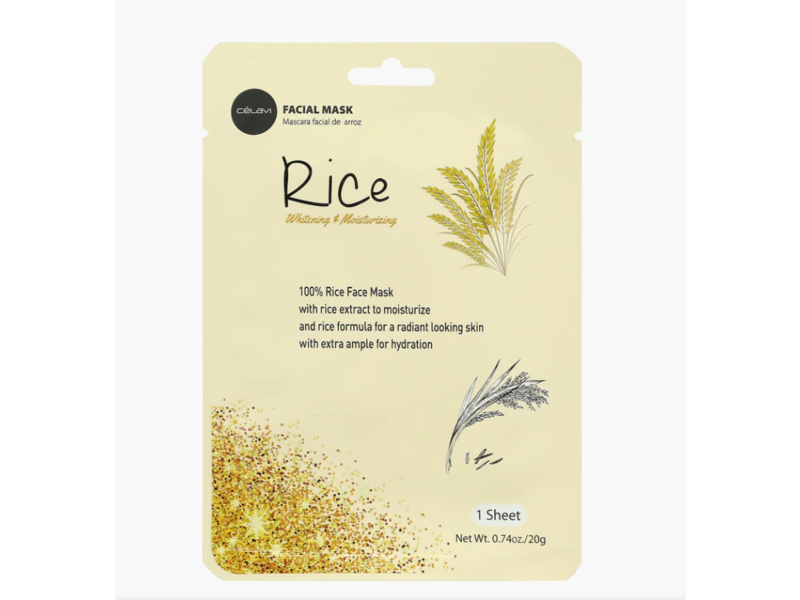 Celavi Whitening & Moisturizing Facial Mask, Rice, 0.74 oz/20 g