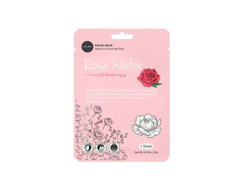 Celavi Whitening & Moisturizing Facial Mask, Rose Water, 0.74 oz/20 g, 1 Sheet, Pack of 24