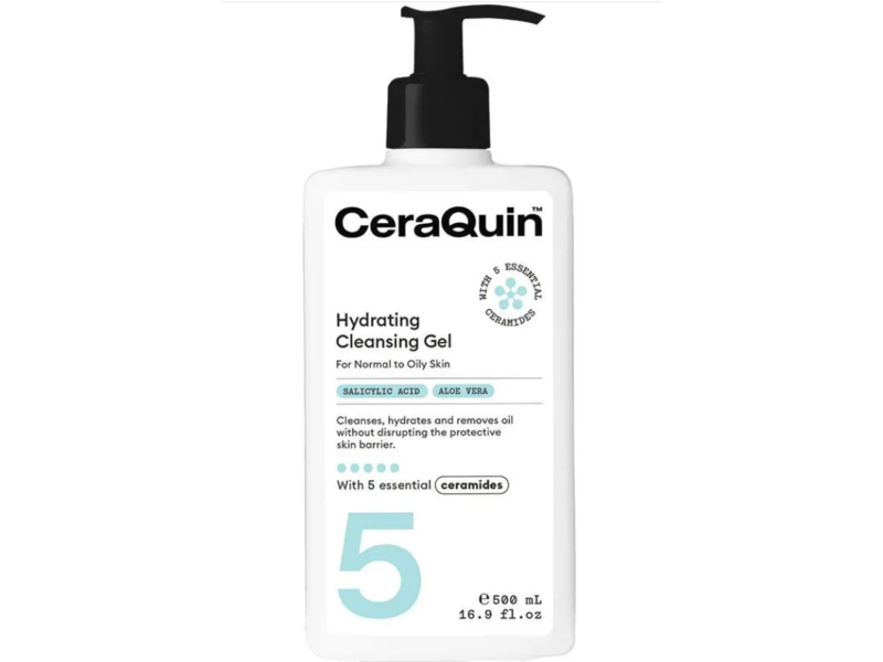 CeraQuin Hydrating Cleansing Gel, Salicylic Acid + Aloe Vera, 16.9 fl oz/500 mL