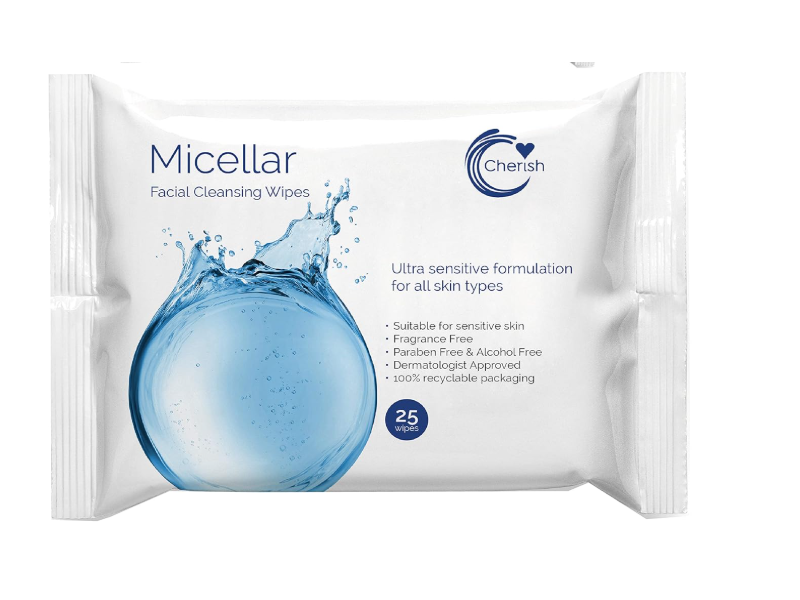 Cherish Facial Cleansing Micellar Water Wipes, 25 Count