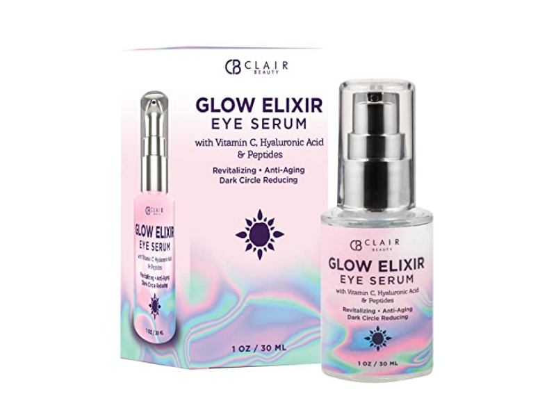 Clair Beauty Glow Elixir Eye Serum, Vitamin C, Hyaluronic Acid & Peptides, 1 oz/30 mL