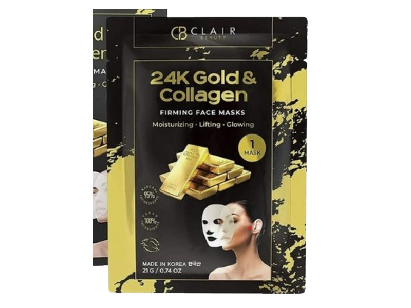 Clear Beauty 24k Gold & Collagen Firming Face Masks, 0.74 oz/21 g