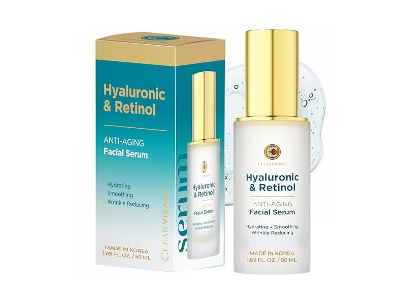 Clear Visage Anti-Aging Serum, Hyaluronic & Retinol, 1.69 fl oz/50 mL