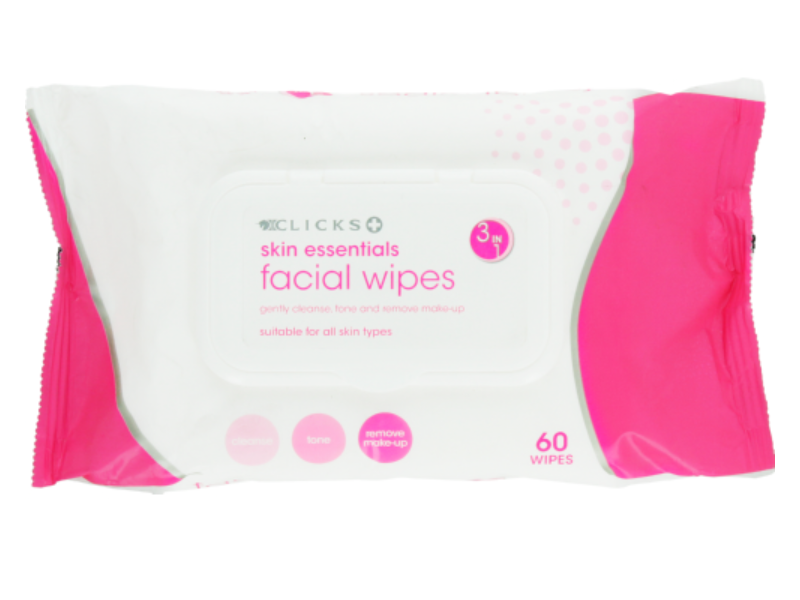 Clicks Skin Essentials Facial Wipes, 60 Wipes