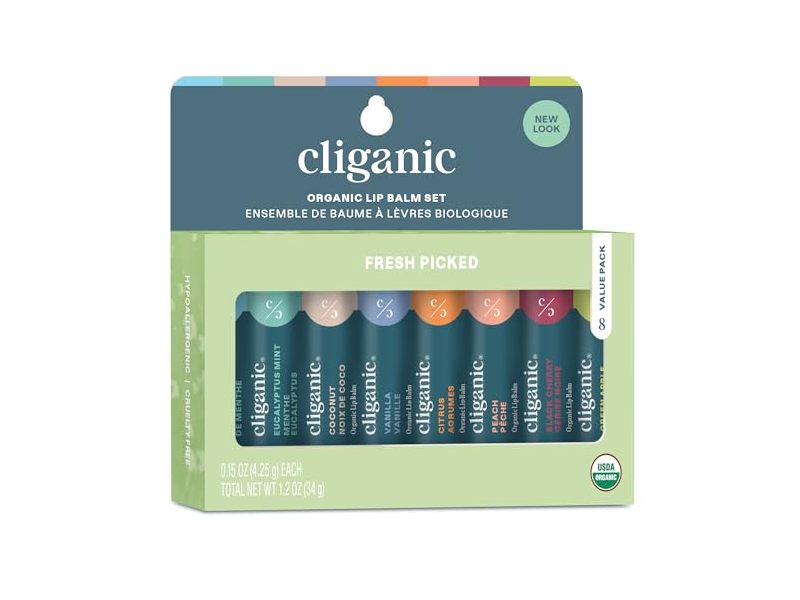 Cliganic Fresh Picked Organic Lip Balm Set, 1.2 oz/34 g, 8 Count
